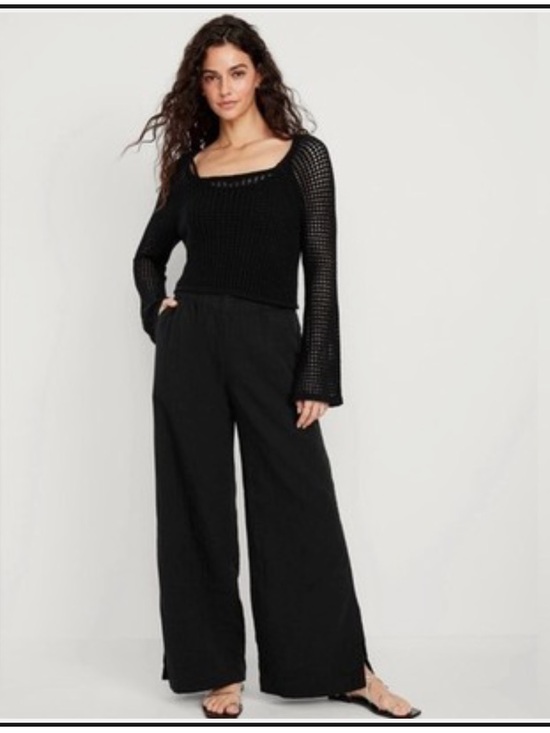 Old Navy Pants - Old Navy High-Waisted Crinkle Gauze Super Wide-Leg Pants In Jack Black Size M